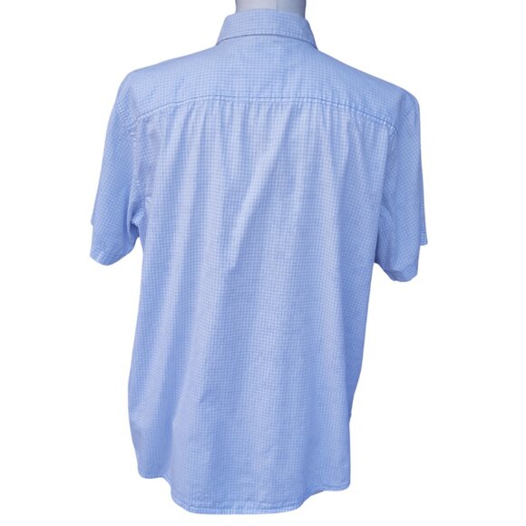 Emanuel Ungaro SZ L Light Blue & White Gingham Men's Button Up SS Shirt - Picture 4 of 12
